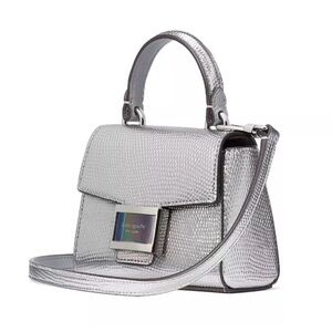 NWT Kate Spade Katy Silver Lizard Embossed Micro Crossbody